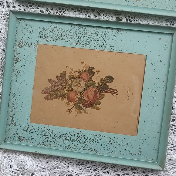Set of 2 Vintage/Antique Jean Louis J.L Prevost floral prints in blue frames - Picture 2 of 5